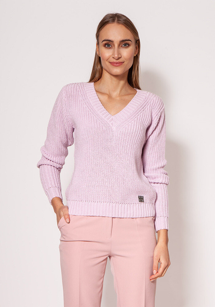 Svetlě růžový dámský svetr V-neck MKM, m i240_177157_2:M