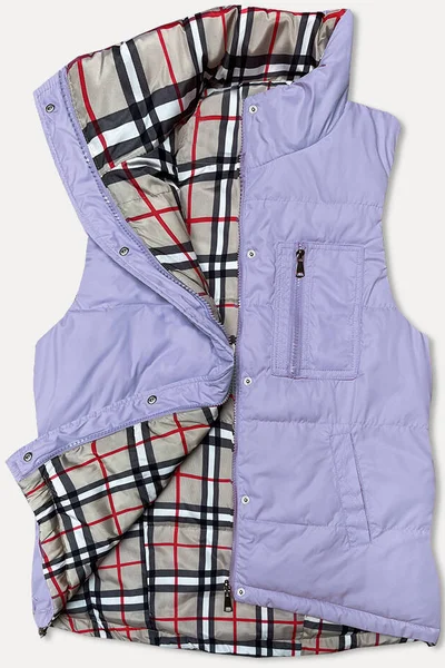 Dámská prošívaná vesta oboustranná lila-károvaná Miss TiTi