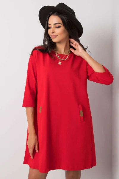 Volné červené šaty s tříčtvrtečními rukávy Relevance