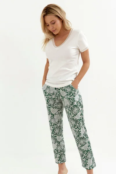 Plus size dámské zeleno-bílé pyžamo Cana
