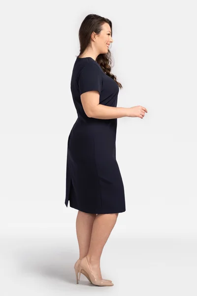 Tmavě modré elegantní dámské šaty plus size Karko