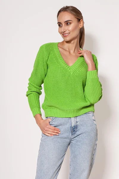 Výrazně zelený dámský pulovr V-neck MKM