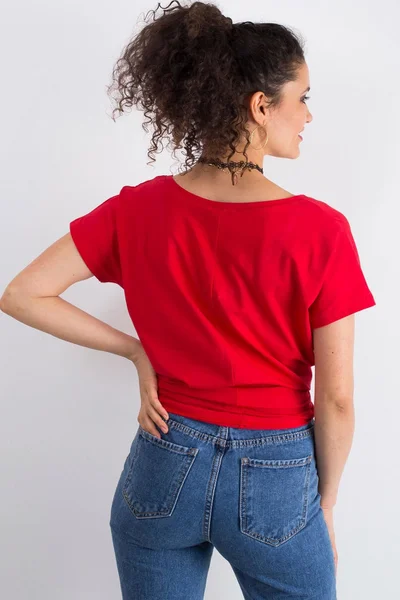 Červené bavlněné tričko s výstřihem do V FPrice