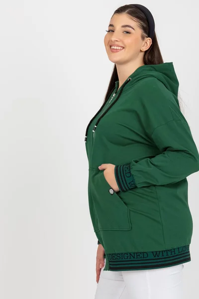 Tmavě zelená plus size mikina s kapsami FPrice