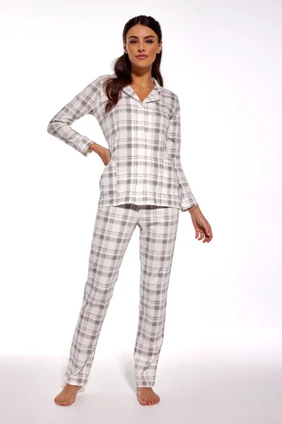 Krémové bavlněné kostkované dámské pyžamo Cornette