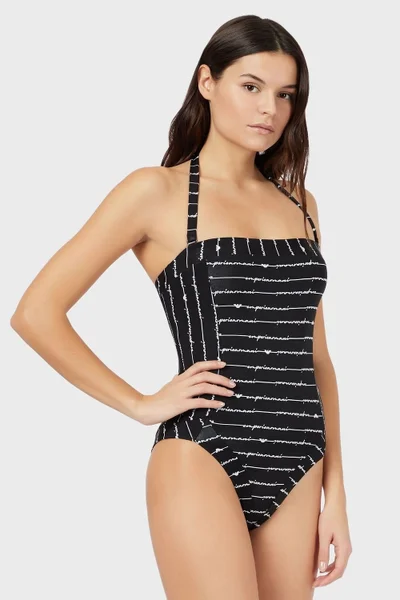 Sexy tvarující dámské jednodílné plavky se zavazováním za krk Emporio Armani