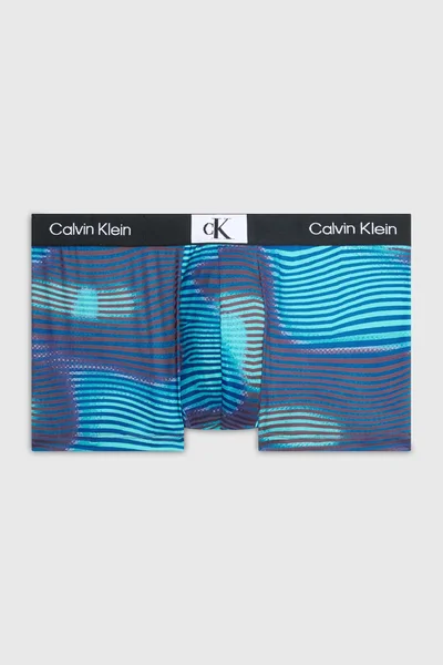 Modré vzorované elastické pánské boxerky Calvin Klein