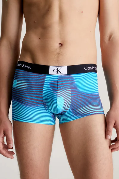 Modré vzorované elastické pánské boxerky Calvin Klein