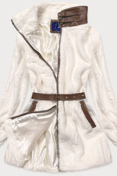 Dámská kožešinová bunda v ecru barvě se stojáčkem C289 Ann Gissy