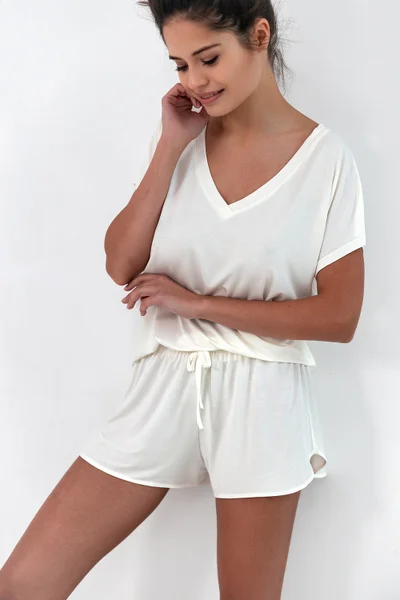 Lehké bavlněné bílé pyžamo se šortkami pro ženy Sensis