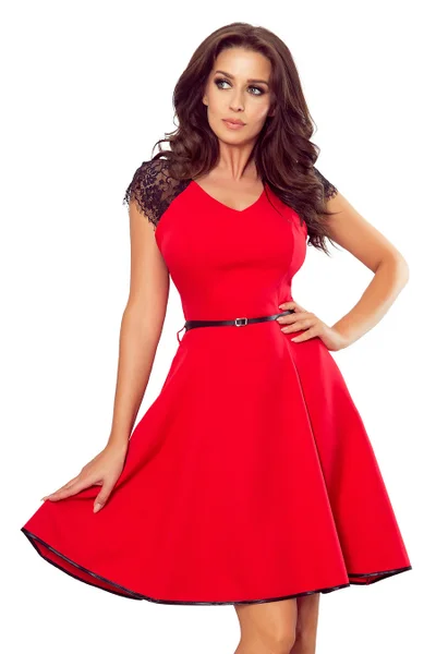 Červené šaty s krajkovými vsadkami Numoco 7761416