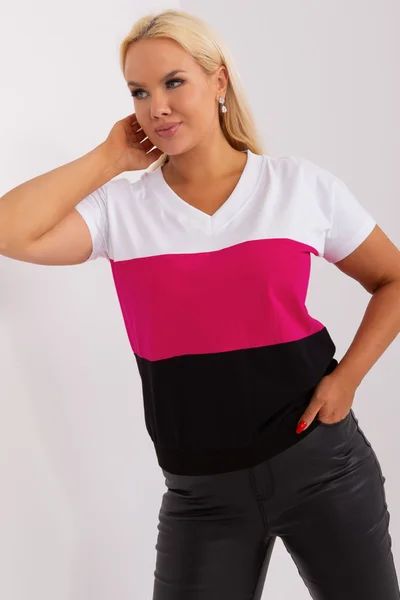 Volné dámské pruhované tričko V-neck FPrice