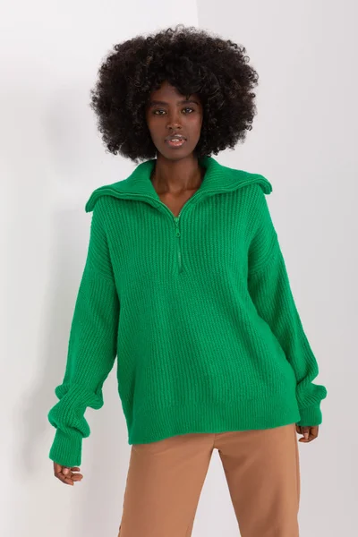 Zelený dámský pulovr s límcem FPrice