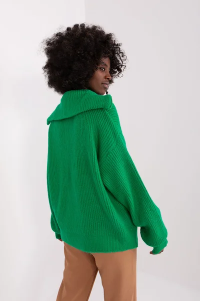 Zelený dámský pulovr s límcem FPrice