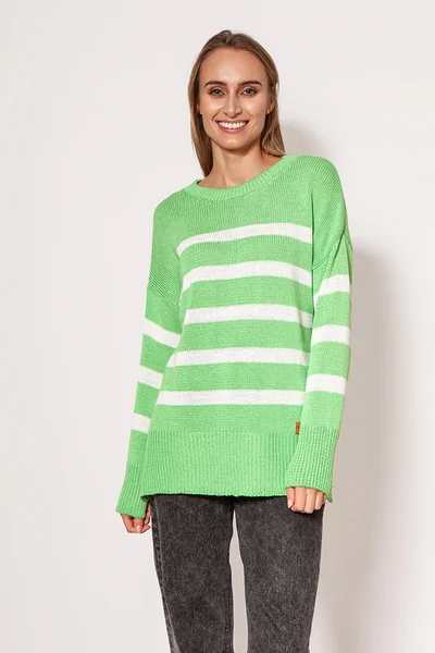 Světle zelený dámský svetr s pruhy MKM