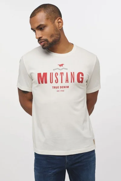 Ecru pánské tričko s nápisem Mustang