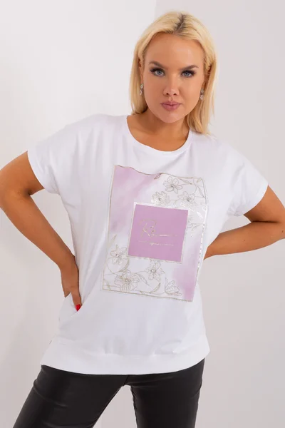 Dámské bílé tričko s lila potiskem FPrice