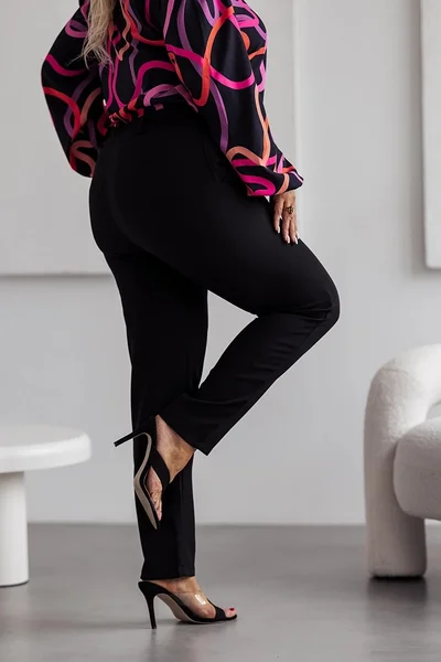 Moon Elegantní Černé Plus Size Dámské Kalhoty