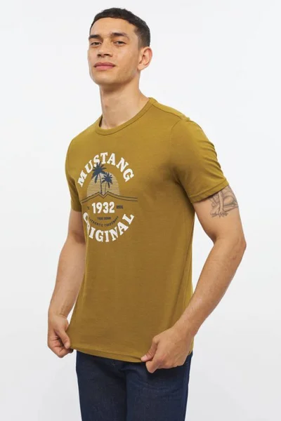 Pánské tričko s nápisem Mustang olivové