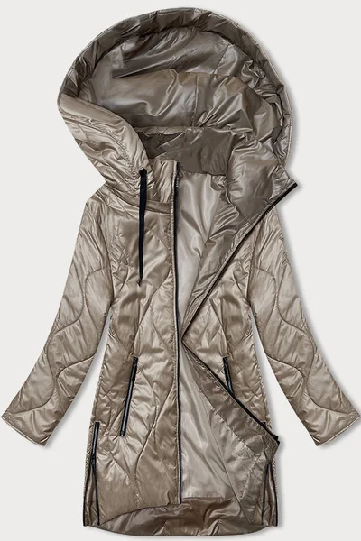 Khaki dámský prošívaný kabát s kapucí S'WEST