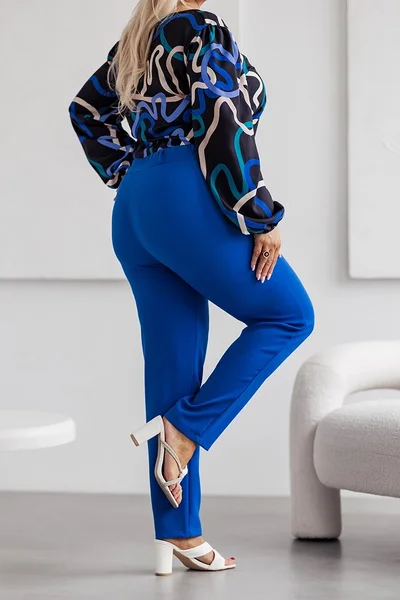 Elegantní modré plus size dámské kalhoty Moon