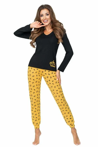 Žluto-černé dámské dlouhé pyžamo Donna XL