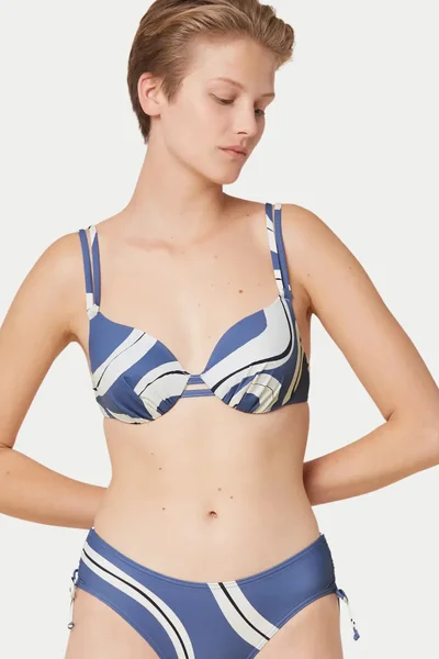 Modro-bílá dámská bikiny podprsenka s kosticí Triumph