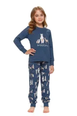 Modré bavlněné dívčí pyžamo s potiskem zvířátek dn-nightwear