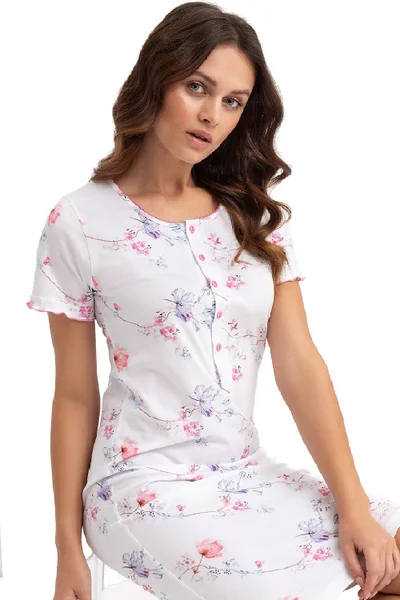 Ecru dámská noční košile s růžovými květy Luna