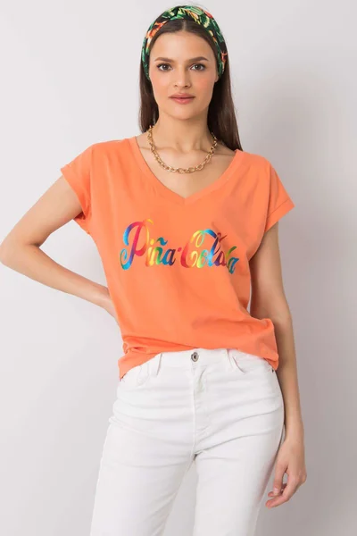 Dámské oranžové triko s barevným potiskem FPrice