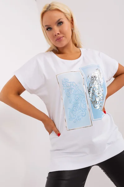Volné dámské bílé tričko s modrým potiskem FPrice