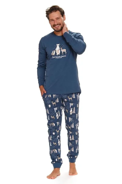 Bavlněné pánské dlouhé pyžamo v modré barvě dn-nightwear