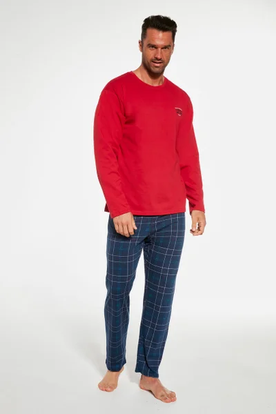 Pánské bavlněné pyžamo s červeným tričkem Cornette