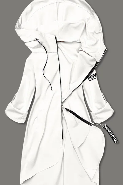 Dlouhý asymetrický bílý kabát s kapucí S'WEST