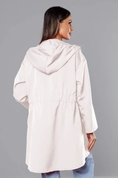 Dlouhý asymetrický bílý kabát s kapucí S'WEST