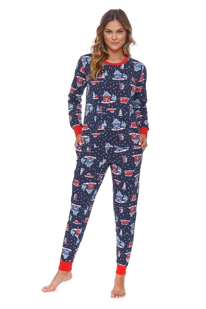 Tmavě modré bavlněné dlouhé pyžamo dn-nightwear, L i43_79856_2:_3:L_