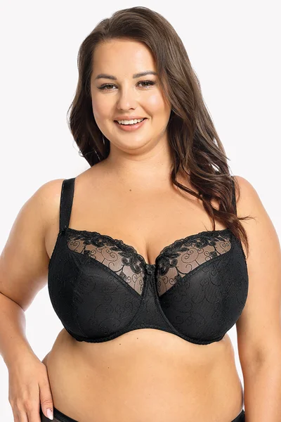 Dámská černá podprsenka s krajkou plus size pro velké poprsí Gaia