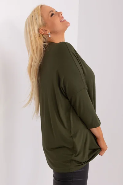 Khaki dámské volné tričko V-neck FPrice