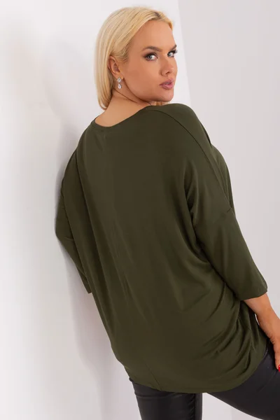 Khaki dámské volné tričko V-neck FPrice