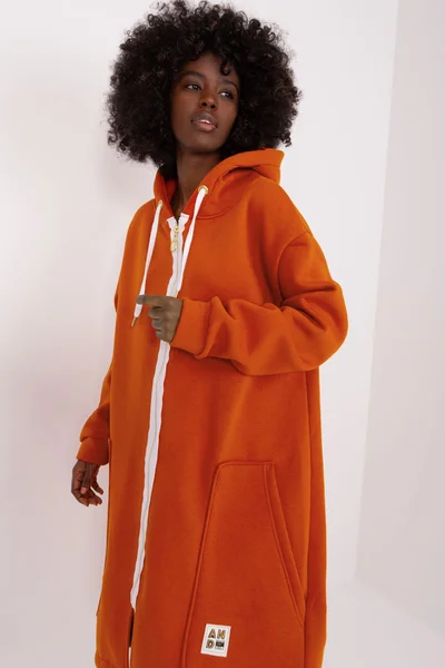 Maxi oversize dlouhá oranžová mikina na zip FPrice