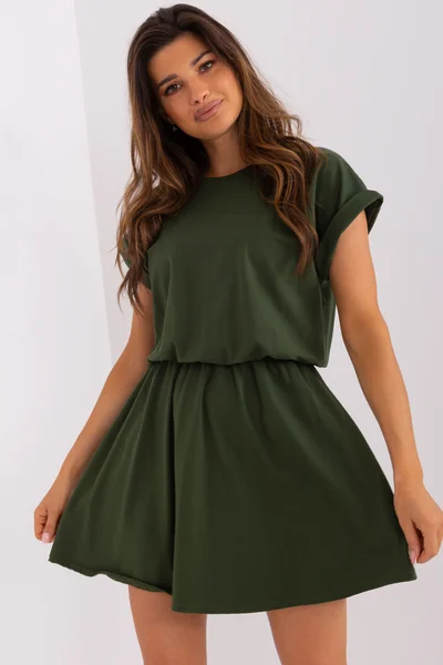 Khaki dámské mini šaty s rozšířenou sukní FPrice