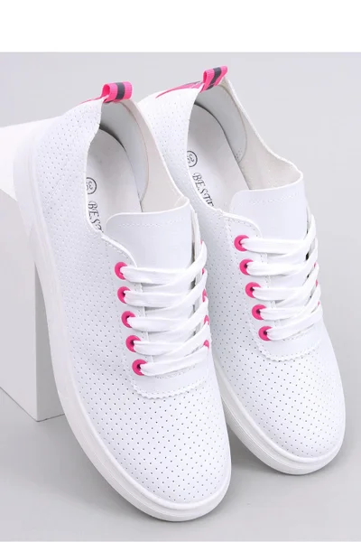Bílé plátěné dámské tenisky s růžovými detaily Inello