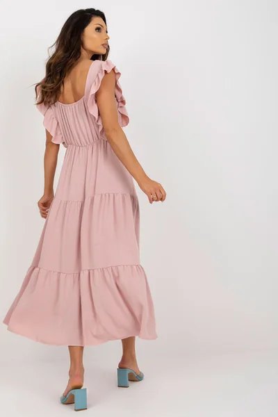 Starorůžové dámské midi šaty s volánkovými ramínky FPrice