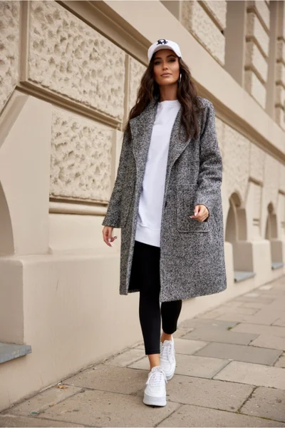 Šedý dámský oversize kabát Roco Fashion