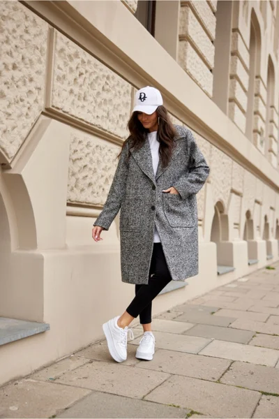 Šedý dámský oversize kabát Roco Fashion