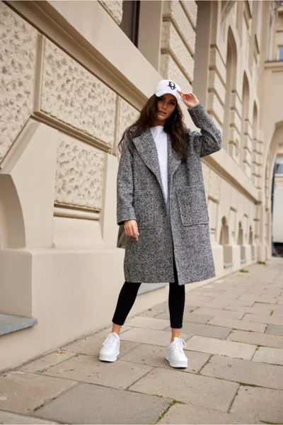 Šedý dámský oversize kabát Roco Fashion