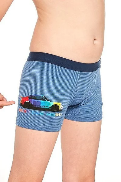 Modré bavlněné boxerky s autíčkem Cornette