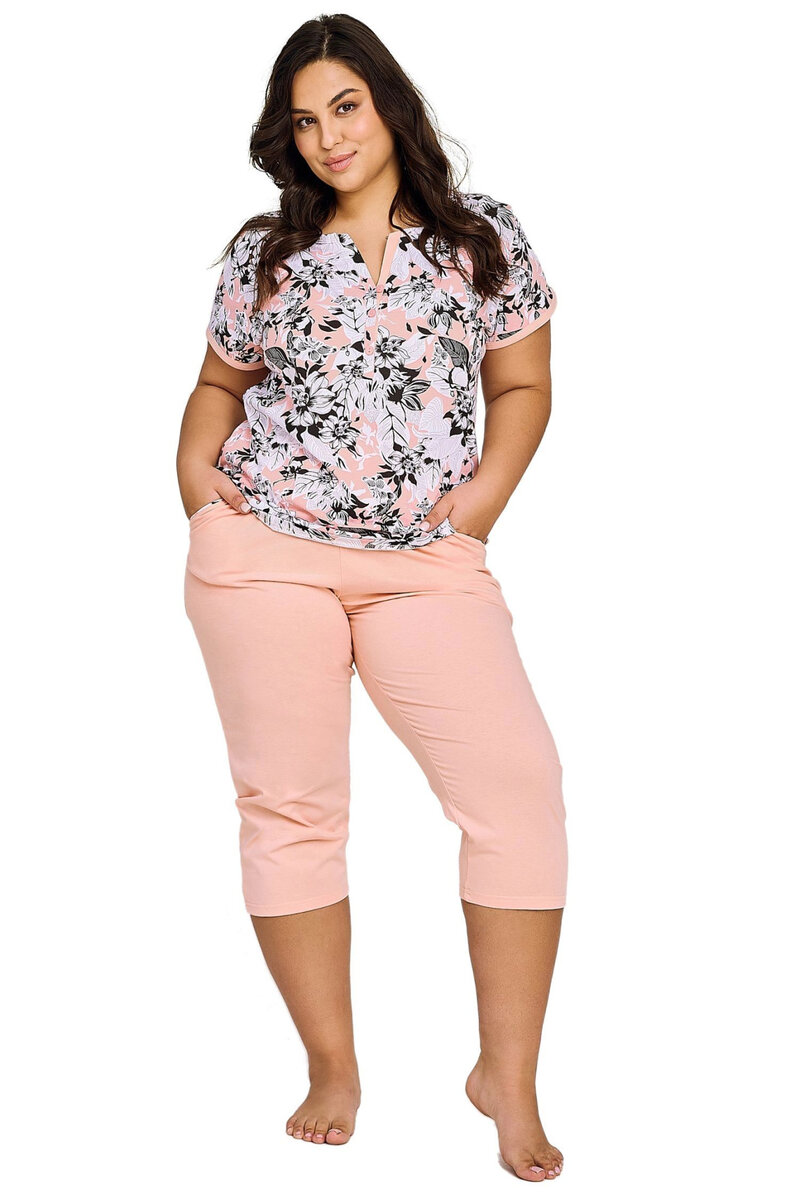 Plus size růžové dvoudílné dámské pyžamo s 3/4 kalhotami Taro, Růžová XXL i41_9999941752_2:růžová_3:XXL_