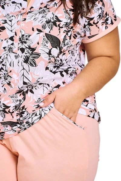 Plus size růžové dvoudílné dámské pyžamo s 3/4 kalhotami Taro