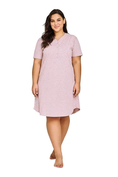 Světle růžová pruhovaná noční plus size košile Taro